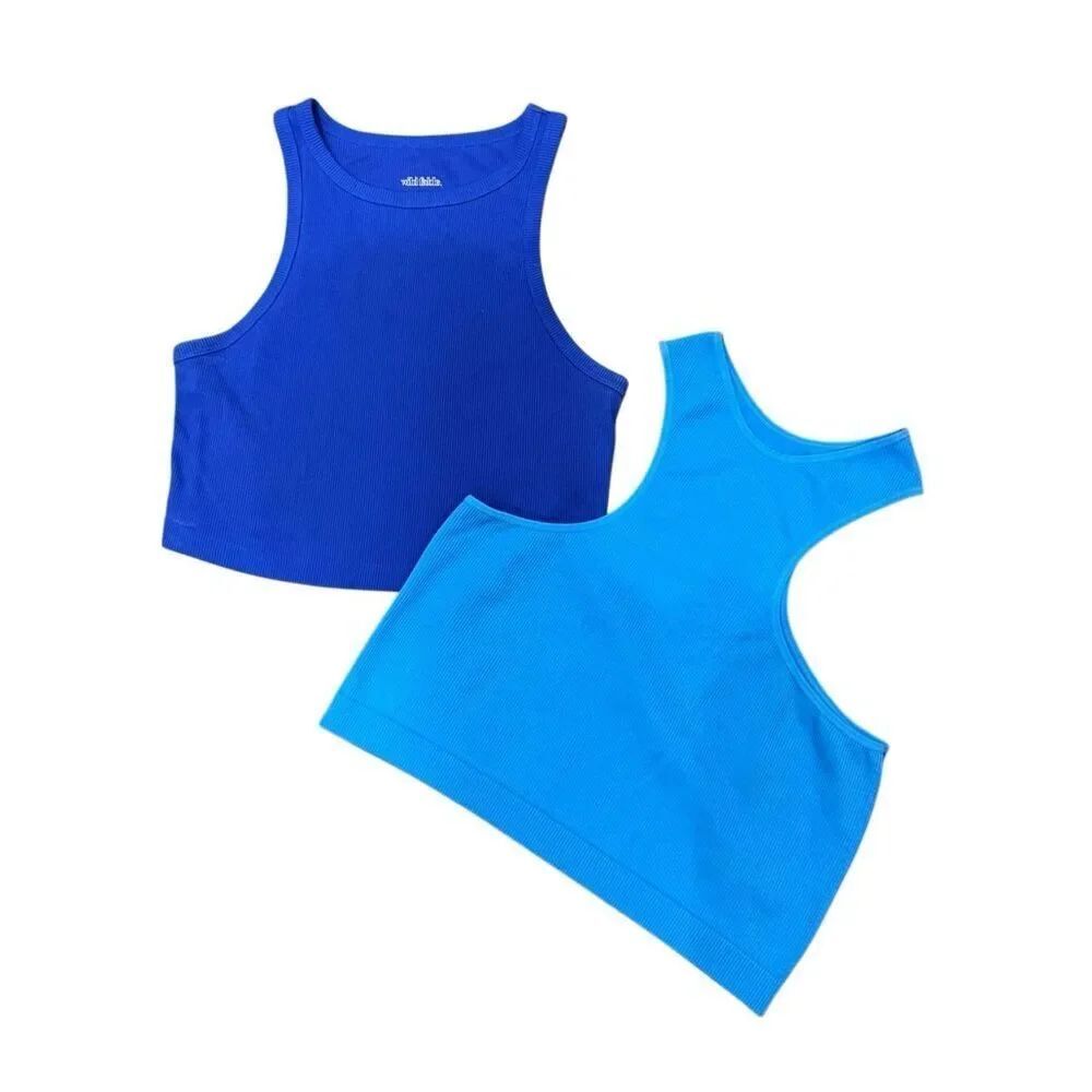Wild Fable Blue Ribbed Crop Tank Tops Two Pack Size Medium